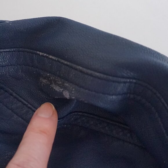 Vintage Roxy Collection Blue 100% Leather Zip Up Bomber Jacket 8 - Picture 14 of 16